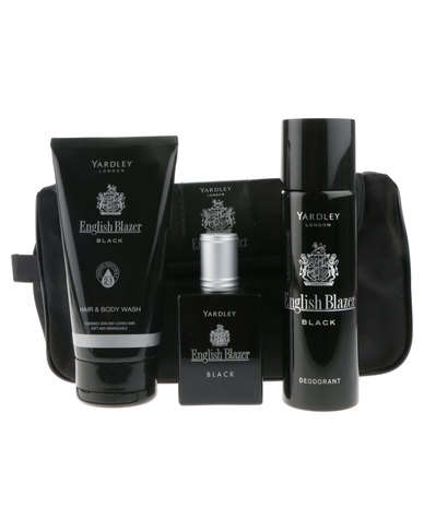 Yardley English Blazer Black Gift set for Men 50ml EDP+Deodorant Spray +Body  wash+Pouch