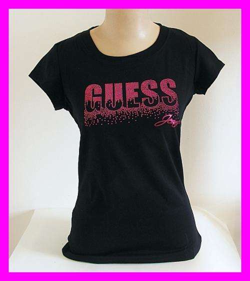 LADIES BLACK GUESS T-SHIRT - LARGE
