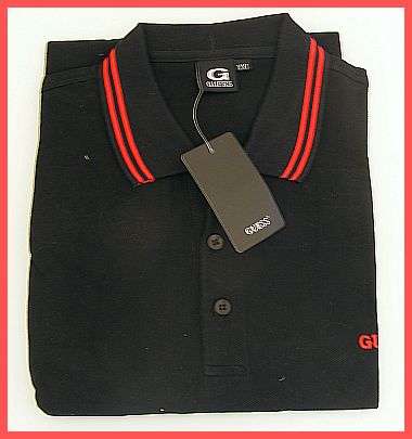 MENS GUESS BLACK/ RED GOLF SHIRT - SIZE : X LARGE