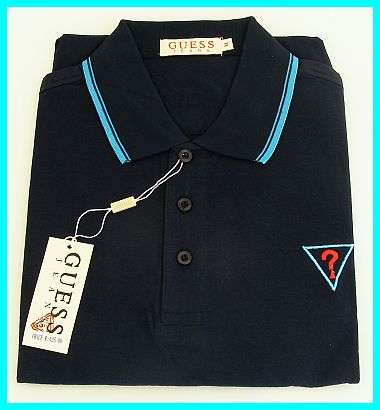 MENS NAVY BLUE GUESS GOLF SHIRT - SIZE :  LARGE