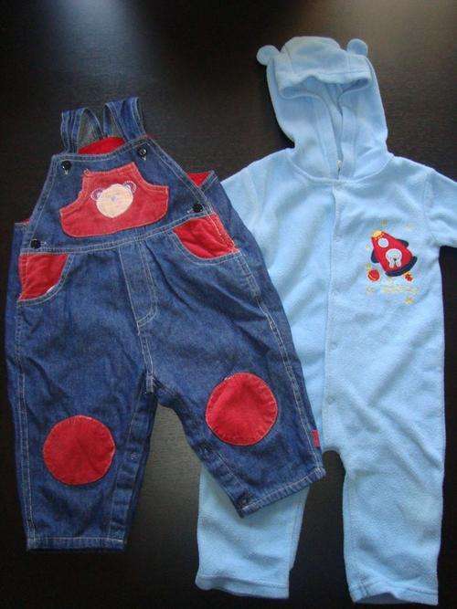 Boys Denim Dungaree (lined) & 1 Piece with qute ears - 6-12 Months
