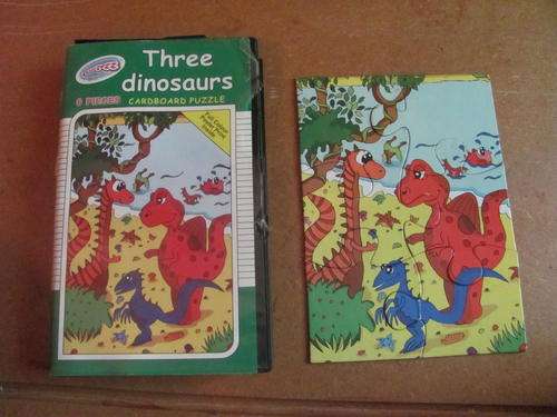 6 PCS - THREE DINOSAURS - WOODEN PUZZLE