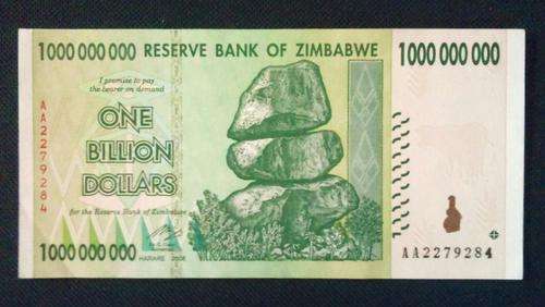 Zimbabwe one Billion Dollar note