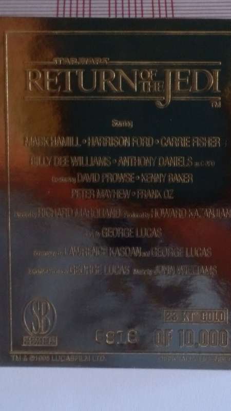 1996 - 23 carat gold Card - LUCAS FILM LIMITED - STAR WARS RETURN OF THE JEDI - #6816 OF 10 000