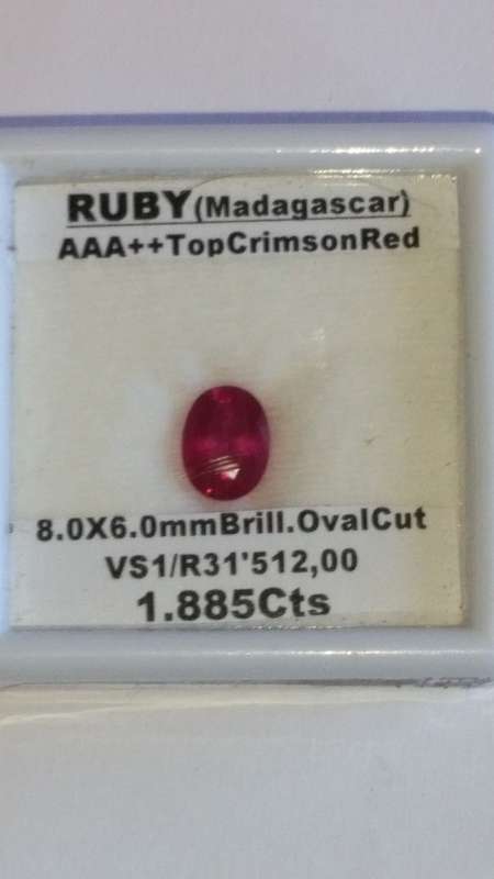 1.885 cts ULTRA BRILLIANT OVAL RED MADAGASCAR RUBY