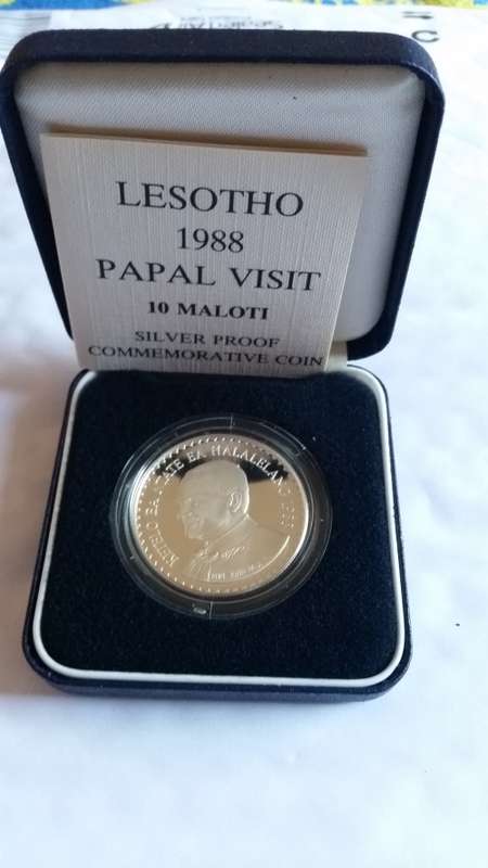 LESOTHO 1988 PAPAL VISIT - 10 MALOTI - SILVER PROOF COMMEMORATIVE COIN