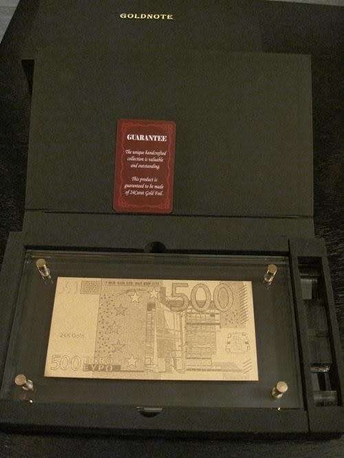 500 EURO GOLD NOTE, 24K GOLD NOTE 999.9 PURITY IN DISPLAY CASE