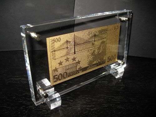 500 EURO GOLD NOTE, 24K GOLD NOTE 999.9 PURITY IN DISPLAY CASE