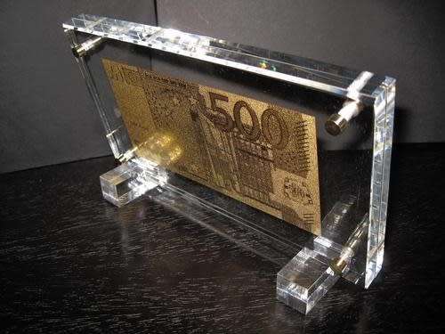 500 EURO GOLD NOTE, 24K GOLD NOTE 999.9 PURITY IN DISPLAY CASE