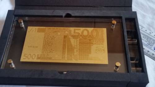 500 EURO GOLD NOTE, 24K GOLD NOTE 999.9 PURITY IN DISPLAY CASE