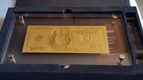 US$ 100 GOLD NOTE, 24K GOLD NOTE 999.9 PURITY IN DISPLAY CASE
