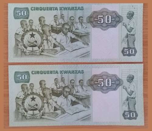 ANGOLA KWANZA NOTES - 50 KWANZA X 2 NOTES - UNC IN SEQUENCE