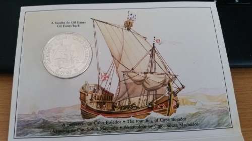 1987 - UC SILVER COMMEMORATIVE 100 ESCUDO COIN - THE GOLDEN ERA OF THE PORTUGUESE DISCOVERIES -