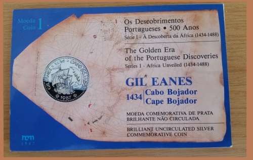 1987 - UC SILVER COMMEMORATIVE 100 ESCUDO COIN - THE GOLDEN ERA OF THE PORTUGUESE DISCOVERIES -
