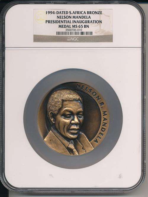1994 MANDELA PRESIDENTIAL INAUGURATION 5 oz BRONZE MEDAL GRADED MS65BN HUGE