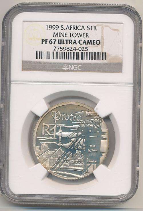 1999 - MINE TOWER - R1 SILVER COIN - PF67 UC