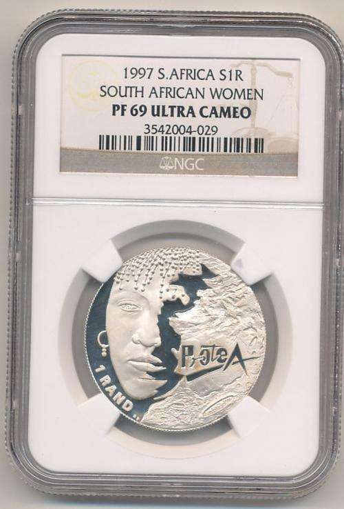 1997 - SOUTH AFRICAN WOMEN - R1 SILVER COIN - PF69 UC