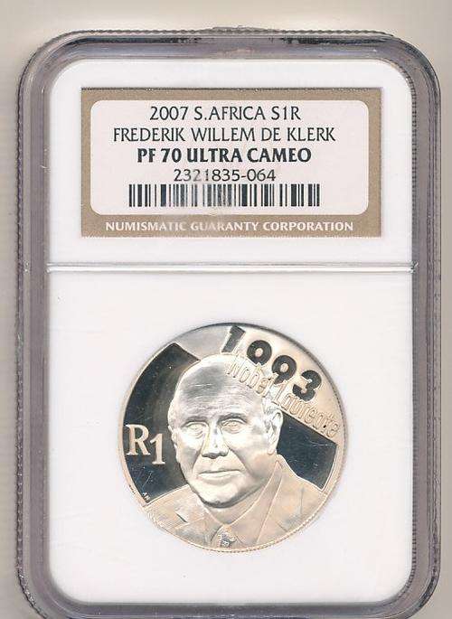 2007 Frederick de Klerk - R1 Silver Coin PF70 Ultra Cameo