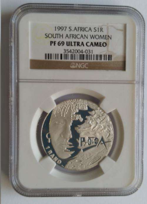 1997 - SOUTH AFRICAN WOMEN - R1 SILVER COIN - PF69 UC
