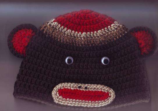 crochet monkey hat, for fun,party & just to be different-handmade-to fit head +_ 51cm dia