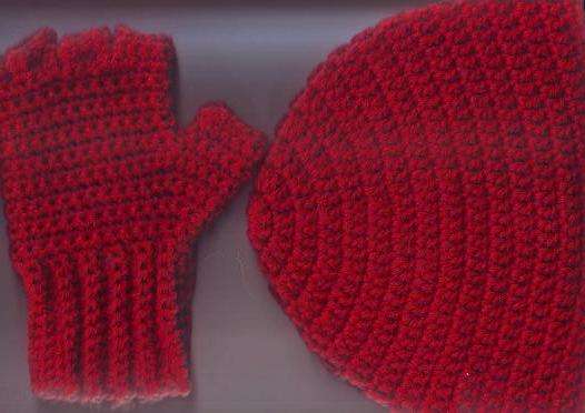 Crochet fingerless glove & beanie set-handmade fit head _+ 55 cm
