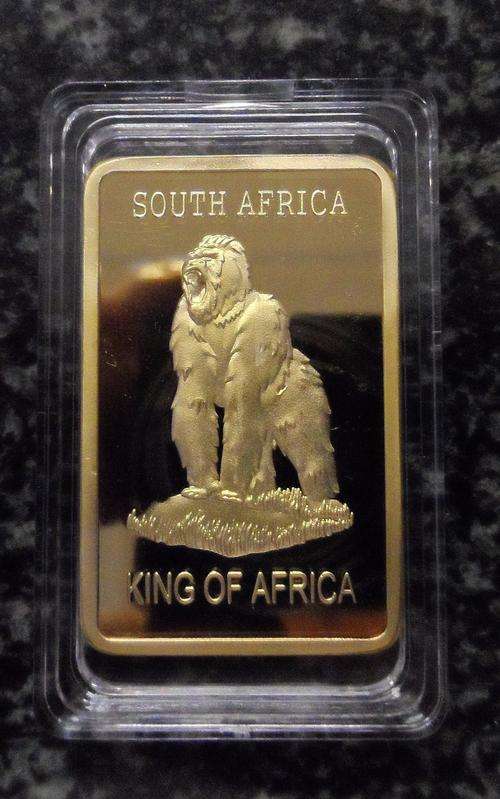 South-Africa Gorilla 1oz .999 24k Gold Clad bar.