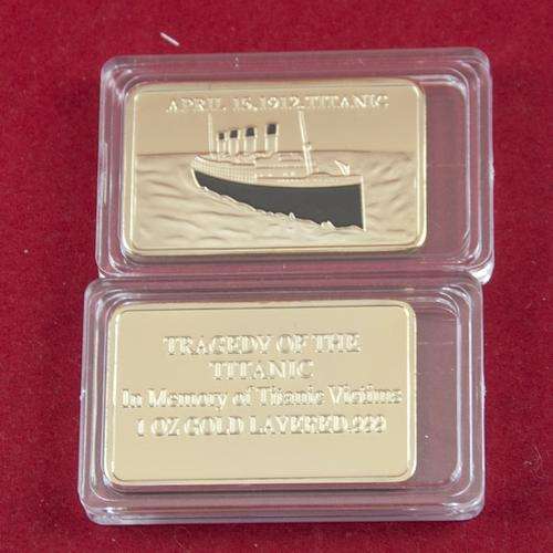 1912 Titanic 1oz .999 24k Gold Clad bar.