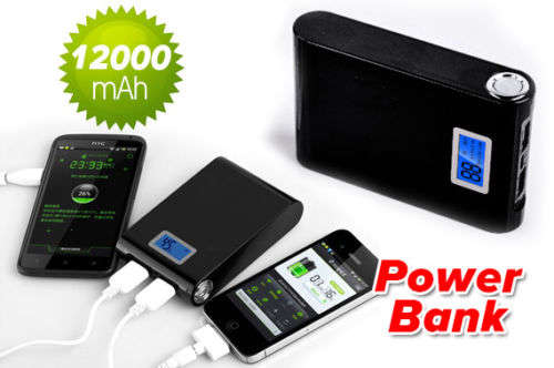 POWER BANK 12000mAH LCD SCREEN DUAL USB WITH NIGHT LIGHT FOR IPHONE 4, IPHONE 5, IPAD, IPOD,SAMSUNG