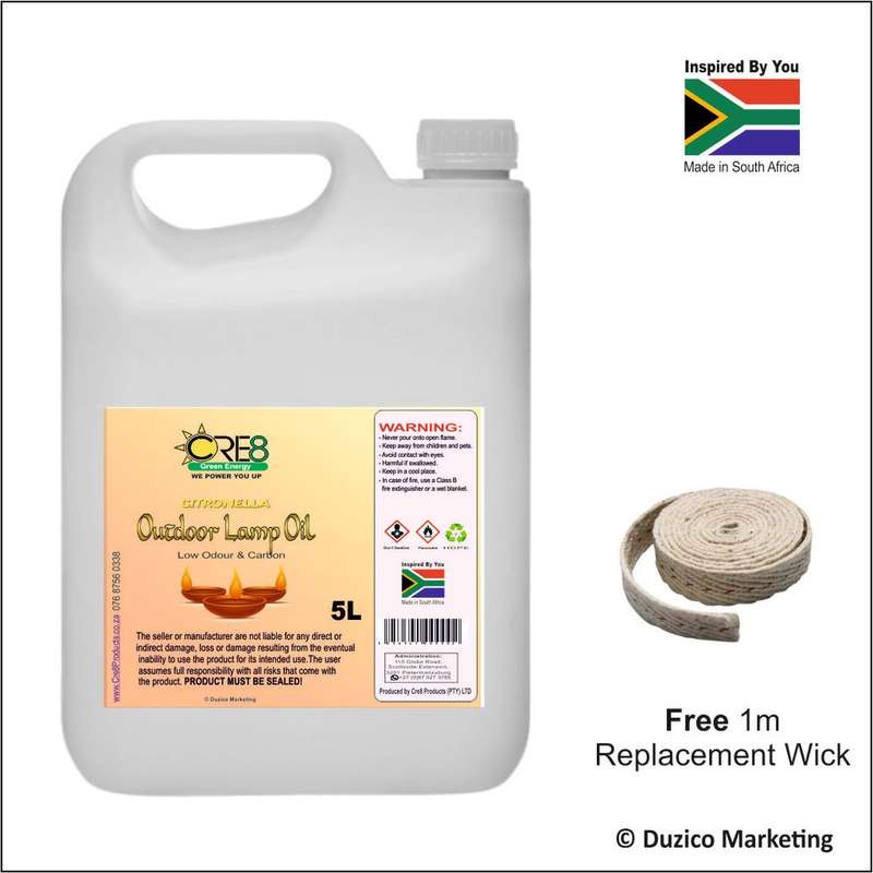 5L Cre8 - Citronella Lamp Oil - Free 1m Wick Replacement