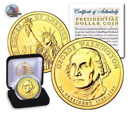 24k Gold George Washington $1 collectable coin in casing - NEW