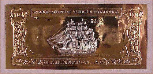 23K Gold Antigua & Barbuda $100 Gold & Silver Banknote - COLLECTABLE