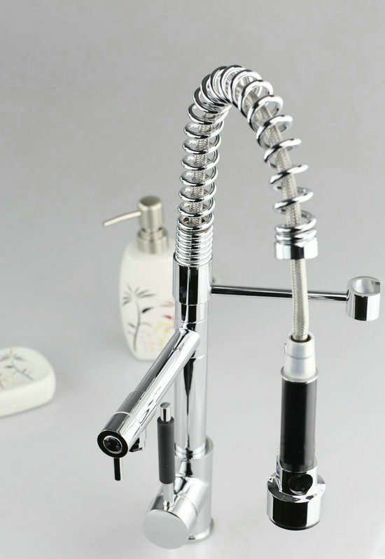 Pull Out UP& Down With Sprayer Kitchen Sink Mixer Tap Chrome Faucet