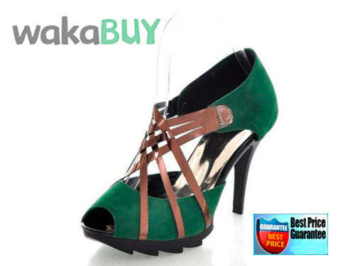 Ankle-wrap peep toe platform sandal A23: black and green availabe