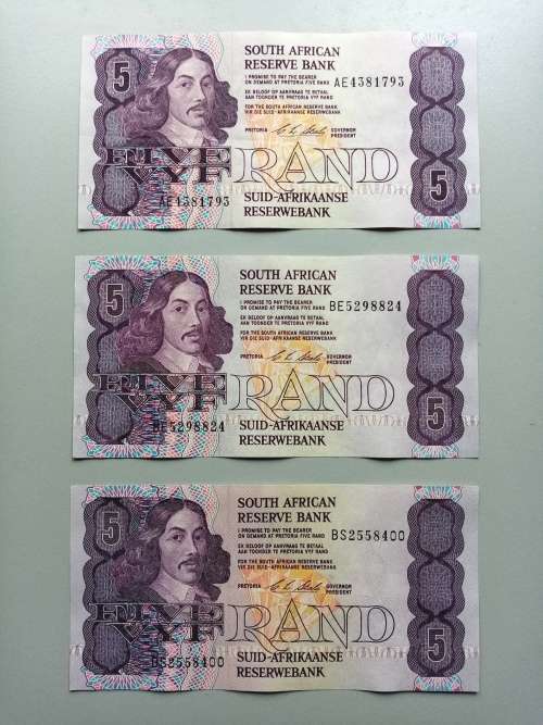 3 X MINT C.L.STALS R5 BANKNOTES (UNCIRCULATED)