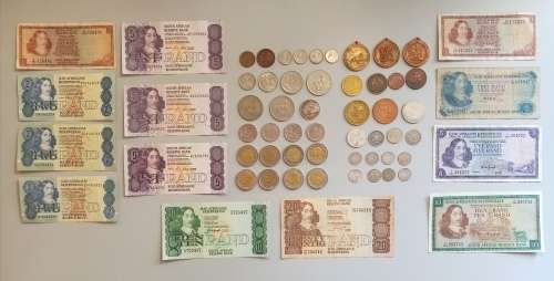 LOTS OF SOUTH AFRICA SILVER, BRASS AND NICKEL COINS & NOTES (UNION AND REPUBLIC) & MEDALLIONS