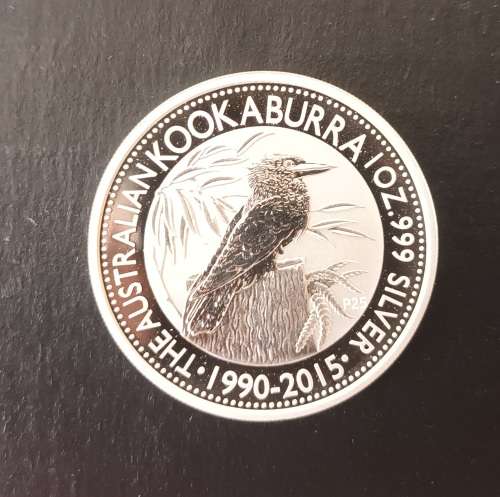 RARE 2015 AUSTRALIAN KOOKABURRA 1 OZ SILVER COIN (15 YEAR COMMEMORATIVE)(UNC)(CAPSULED)