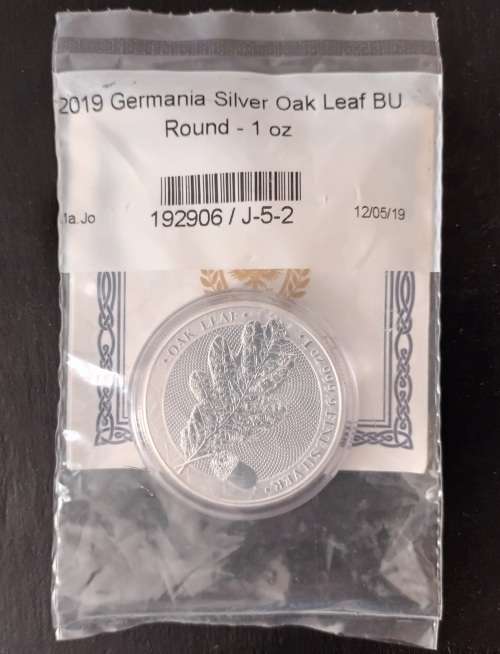 RARE 2019 GERMANIA 1 OZ SILVER OAK LEAF (UNC)(CAPSULED)(C.O.A.)