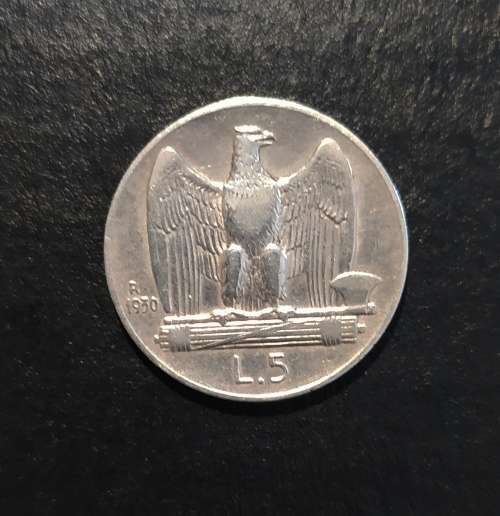 RARE 1930 ITALIAN 5 LIRE (0.835) SILVER COIN