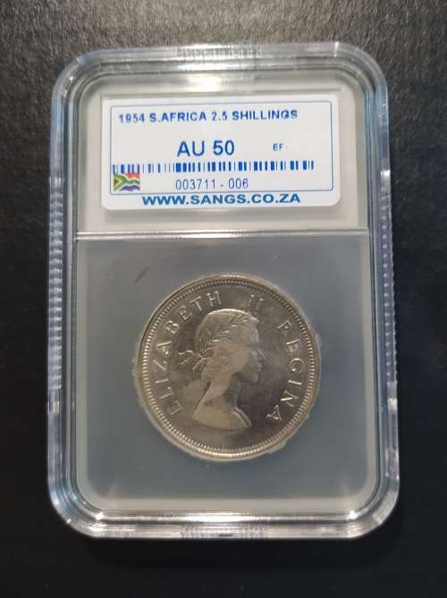 {ECONO BID} SANGS GRADED 1954 SOUTH AFRICA 2 1/2 SCHILLINGS (AU 50)