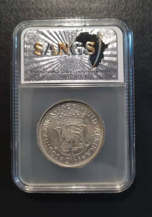 {ECONO BID} SANGS GRADED 1954 SOUTH AFRICA 2 1/2 SCHILLINGS (AU 50)