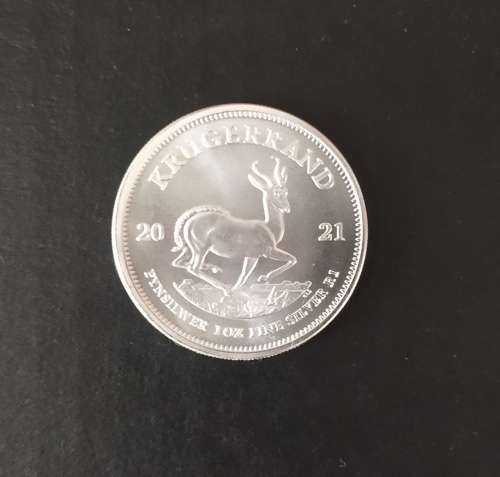 {ECONO BID} 2021 SOUTH AFRICAN 1 OZ SILVER KRUGERRAND COIN (UNC) (IN CAPSULE)