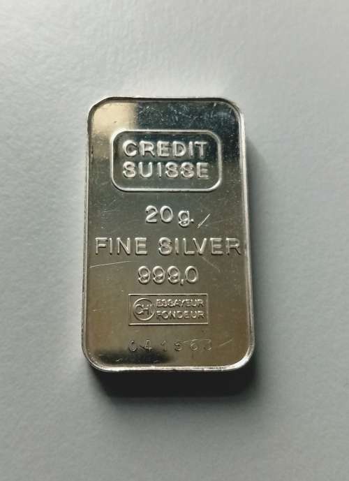 20 GRAM CREDIT SUISSE 999.0 FINE SILVER BAR FOR SALE.