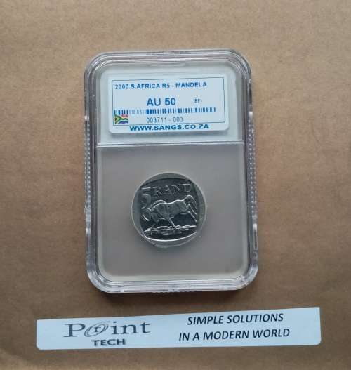 SANGS GRADED - 2000 SA MANDELA COIN - AU 50