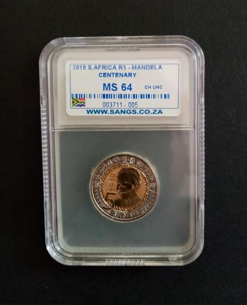 SANGS GRADED - 2018 MANDELA CENTENARY R5 COIN - MS 64