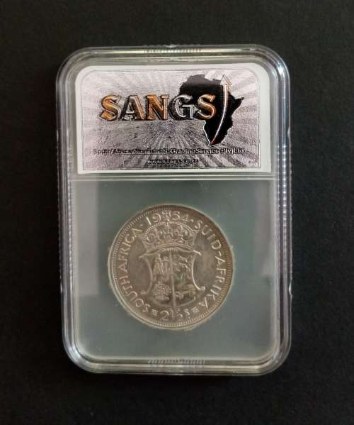 RARE GRADED COIN - 1954 SOUTH AFRICA 2.5 SCHILLING - AU 50