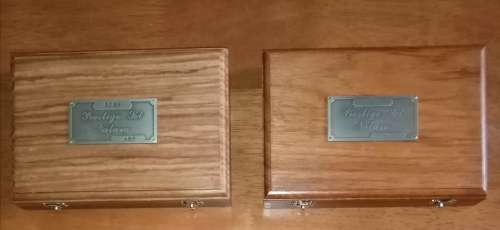 (LOW START) 2 X SOLID WOOD PRESTIGE COIN SET BOXES