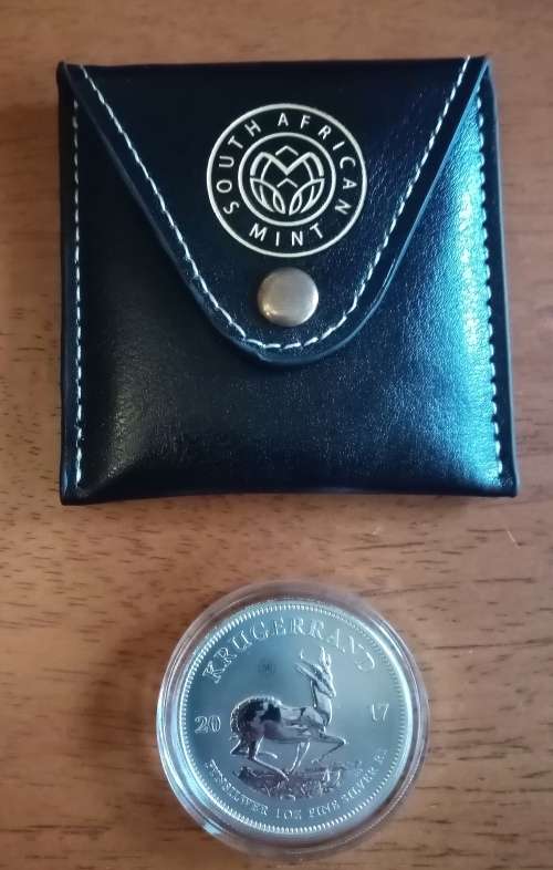 (LOW START) 2017 PREMIUM UNCIRCULATED 1OZ SILVER KRUGERRAND IN SA MINT PU LEATHER POUCH