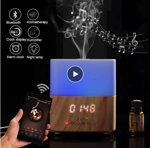 Smart Bluetooth Aroma Essential oil Diffuser Ultrasonic mist maker with Speaker Time Display Alarm
