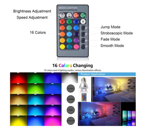 LED RGB Light Bulb Dimmable 3W LED Lamp Remote Control Colorful Changing Bulb Led Lampada Decor Home