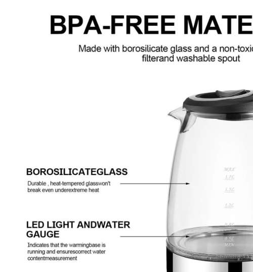 1.8L Electric Kettle Stainless Steel Glass Health Preserving Pot Electric Water Heater with Blue Led